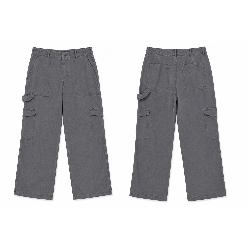 White Fox Cotton Cargo Pants Womens L Grey Wide Leg Utility Carpenter Streetwear